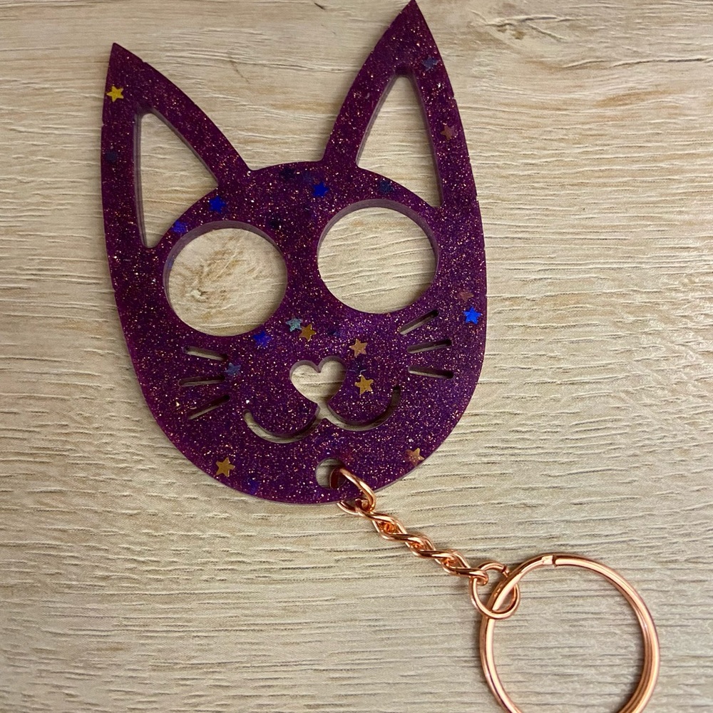 Shimmering Purple Star Infused Kitty Cat Keychain